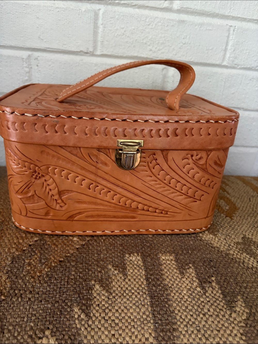 Vintage tooled leather train case